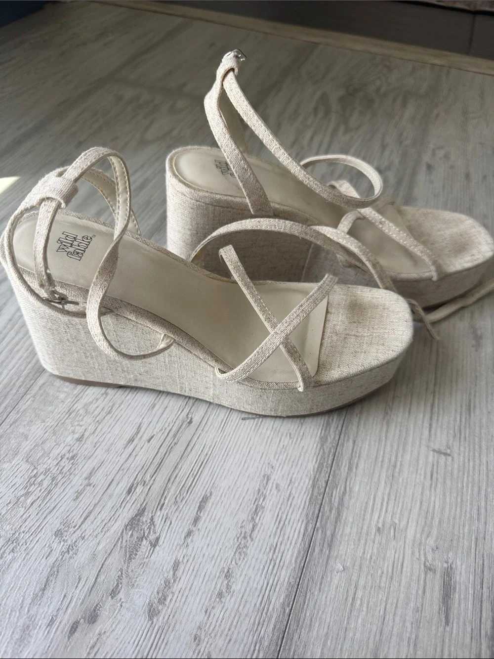 Beige Wedge Sandals with Ankle Strap